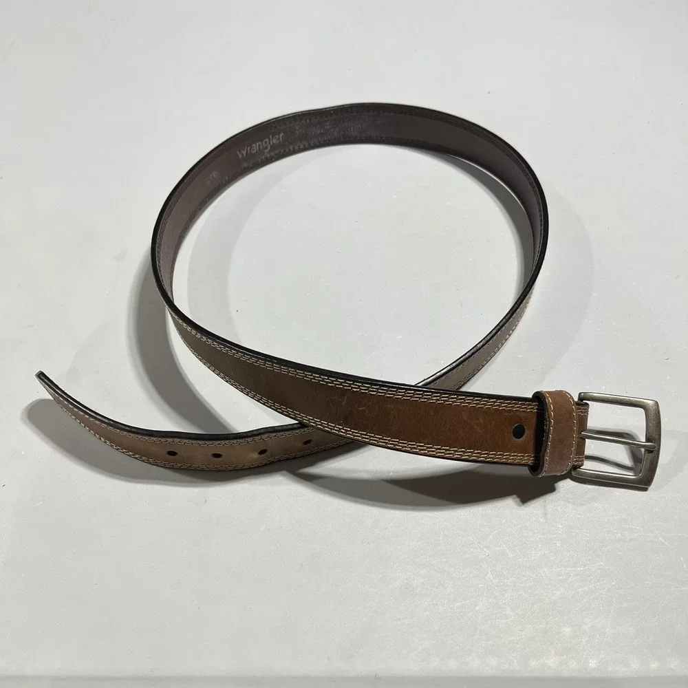 Wrangler Mens Brown Genuine Leather Belt Size 42 Western Rugged Utility Classic
